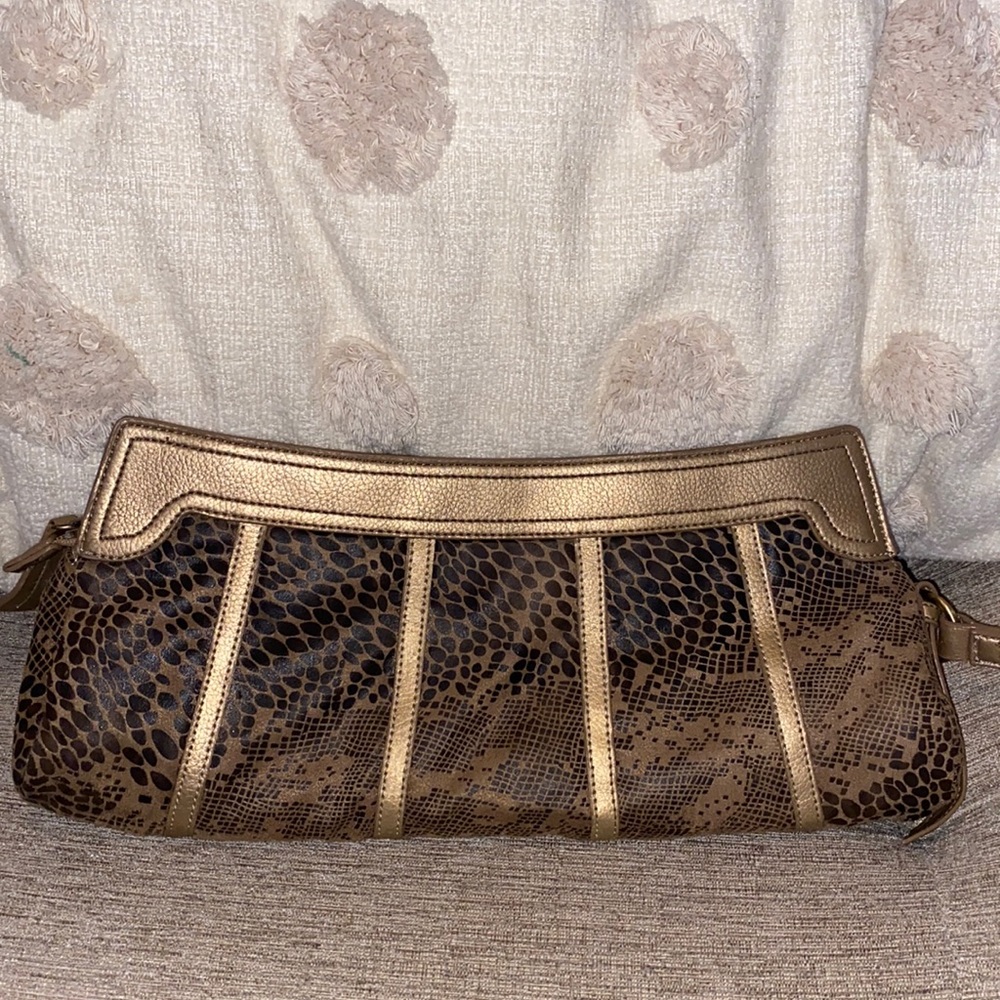 Small snake skin printed clutch - copper in color